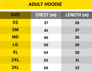 Adult Hoodie Size Chart