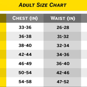 Adult Short Sleeve and Long Sleeve Size Chart