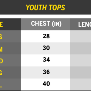 Youth Short Sleeve and Long Sleeve Size Chart