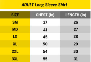 Adult Long Sleeve Size Chart