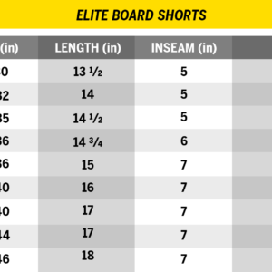 Elite Board Short Size Chart