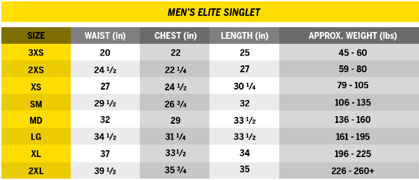 Men's Singlet Size Guide