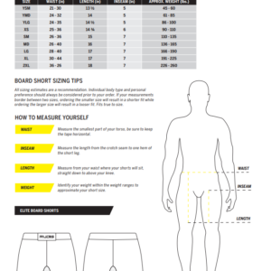 Men's Elite Board Shorts Size Chart